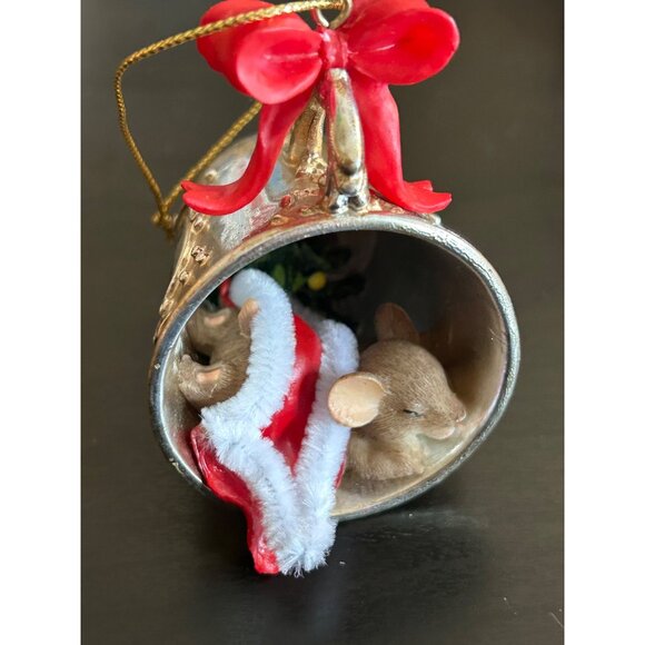 Sleeping Mice In First Christmas Ornament With Red Bow & Santa Hat - Picture 7 of 7